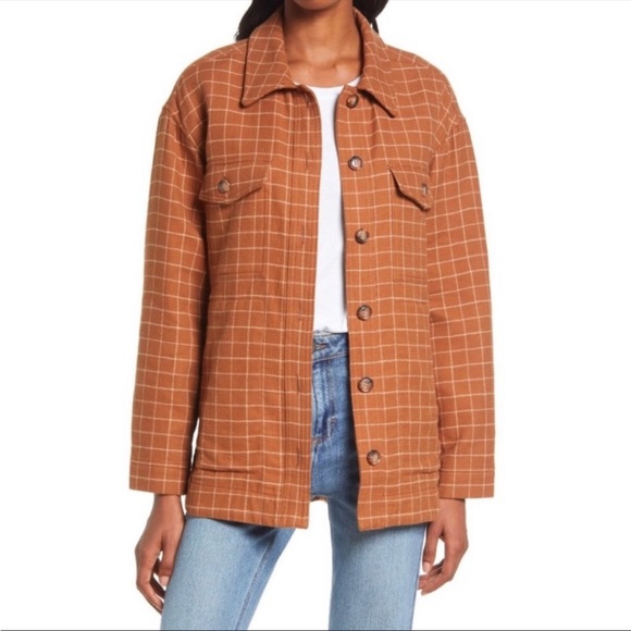 MADEWELL Waffleback Shirt Jacket Windowpane Rust Orange Flannel - Picture 2 of 6